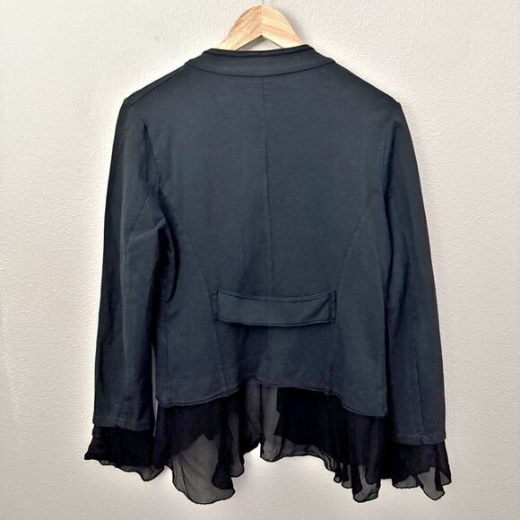 BACI | Black Cotton Blazer Rolled Edge Viscose Chiffon Edges Flowy | Medium - Picture 2 of 8